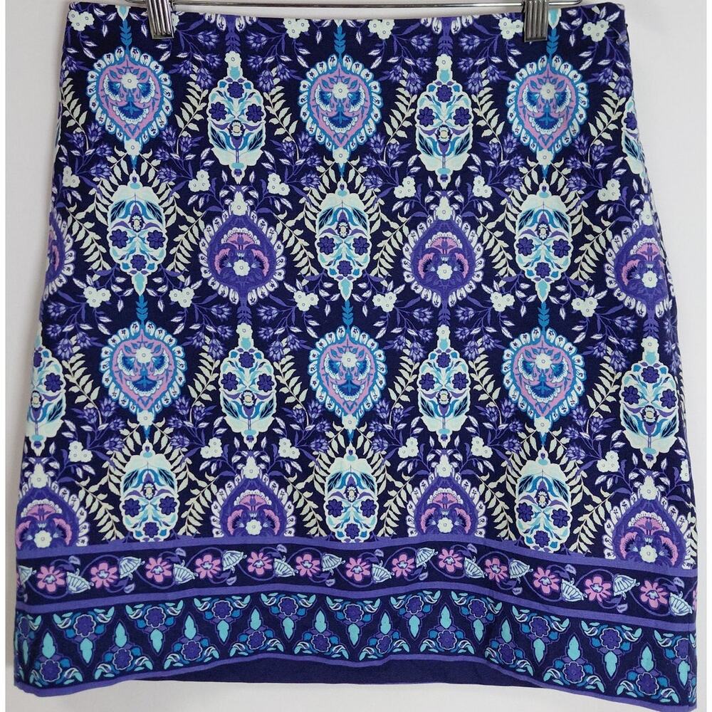 TALBOTS PETITE Paisley Skirt Blue Woven Lined Women Size 10P
